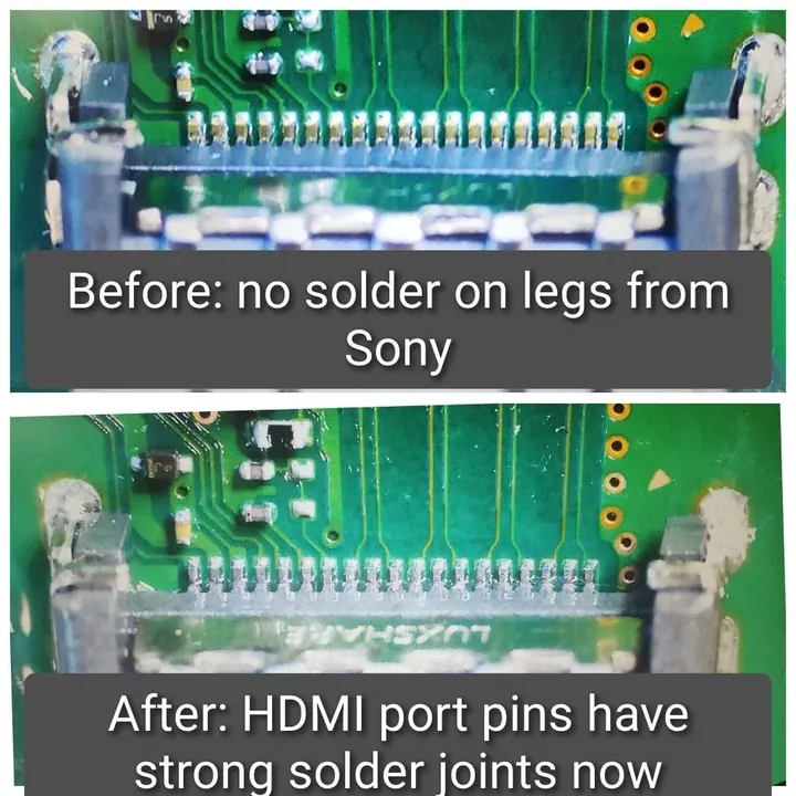 PS5 HDMI port replacement done with board-level micro-soldering at Console Doctor, before and after